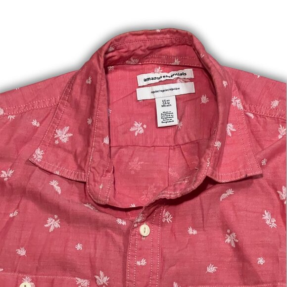 4mazon Essentials Mens Red Floral Short Sleeve Button-Up Shirt XS Cotton - Picture 4 of 4